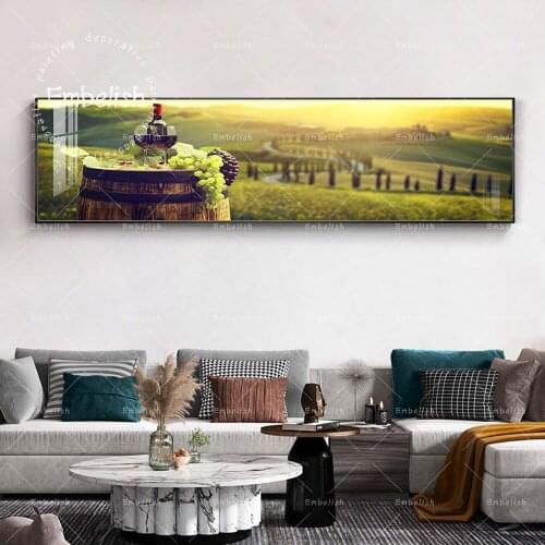 Large Size Wine Glass On Wooden Barre Sunset Landscape Wall Kitchen Home Decor Pictures For Dinning Room HD Canvas Paintings