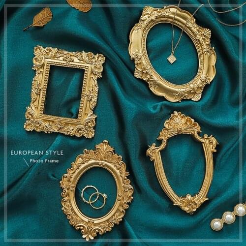1Pc Vintage Golden Photo Frame Home Decor Desktop Jewelry Picture Display Ornaments Photo Props