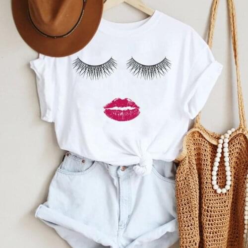Women Eyelash Funny Sleep Cute Short Sleeve Fashion Cartoon Summer Lady Print Tee Graphic T Top Female Tshirts Clothes T-Shirt