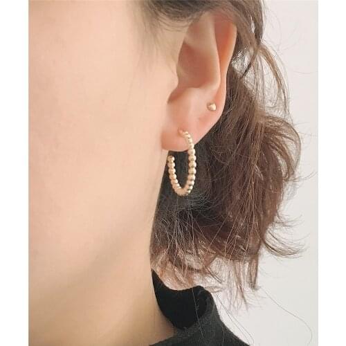 Daily Wearing Earrings Gold or Rhodium color Plating Ball Shape Hoop Earrings For Women Simple Basic Jewelry
