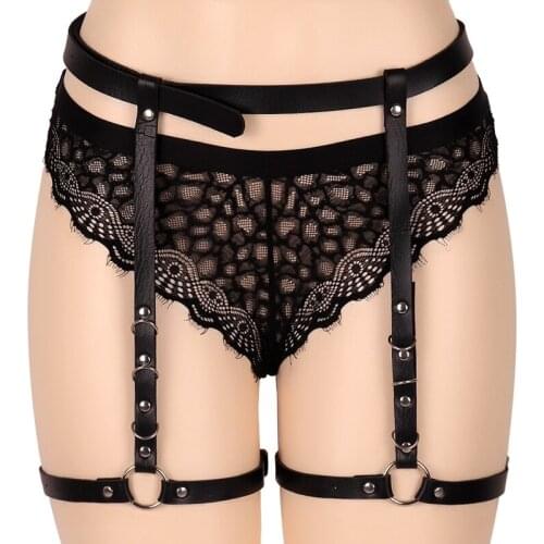 Goth Leather Garter Belt For Stockings Women Sexy Leg Harness Suspenders Buttocks Bondage Adjustable Size BDSM Erotic Lingerie