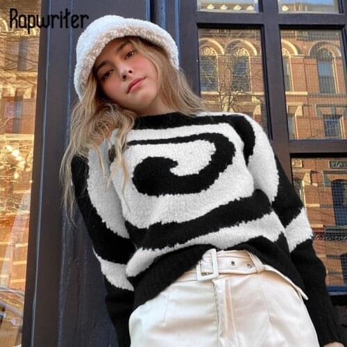 Rapwriter Y2K Paisley Sweater Harajuku Patchwork Knitted Pullovers Autumn O Neck Crop Top Women Casual Streetwear 2000s Clothing