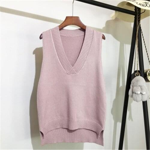 2021 Soft V-neck knitted vest womens sweater autumn and winter new Korean loose wild sweater vest sleeveless sweater ZY5188
