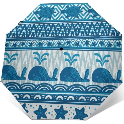 Sunny Umbrella Whales Starfish And Turtles Automatic folding portable men women umbrella Sunscreen rain Windproof beach parasol