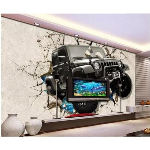 3d photo wallpaper custom mural Breaking the wall out of the off-road car home decor living room wallpaper walls for 3 d