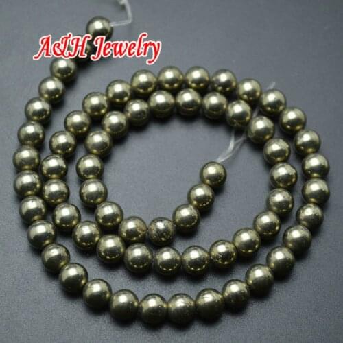 5Strands High Quality Natural 6~10mm Iron Pyrite Strand Round Beads Fashion Jewelry Making Materials