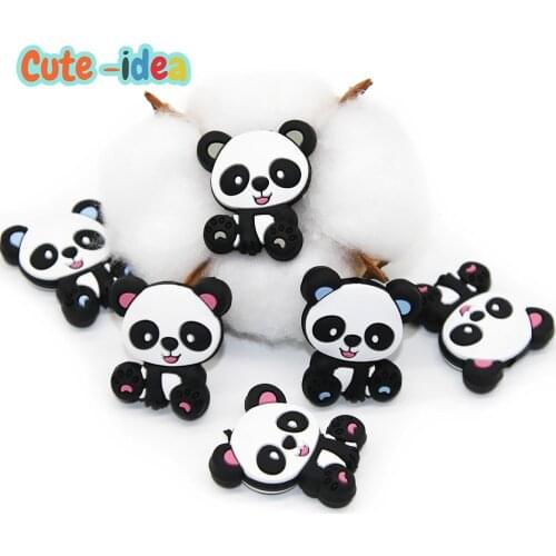 Cute-idea 5pcs Silicone Cartoon Mini Panda Beads Food Grade Baby Teething Necklace Pacifier chain toys Accessories Baby goods