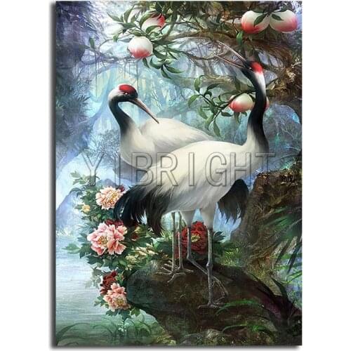 5D Round Diamond Mosaic Flower "Peony" Diamond Painting Cross Stitch Birds "Crane" Square Diamond Embroidery Fruit "Peach" Y4