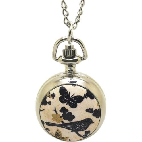 6014S) 12pcs/lot free shipping Victorian Style Enamel bird design mirror Pocket Watch necklaces