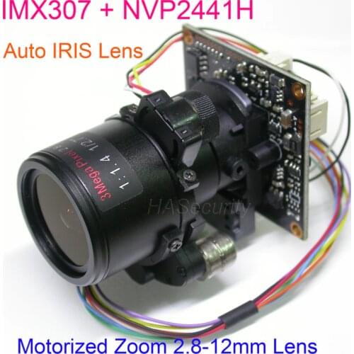 AHD-H 1080P Motorized Zoom 2.8-12mm Lens 1/2.8" STARVIS IMX307 CMOS + NVP2441 CCTV camera module PCB board +OSD cable
