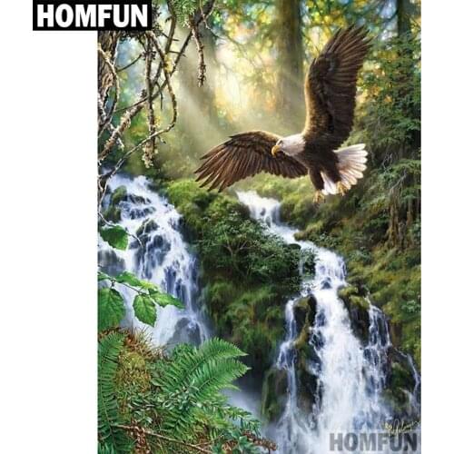HOMFUN 5D Diamond "Waterfall eagle" Diamond Embroidery Full Round/ Square Diy Diamond Painting Cross Stitch Home Decor A00704