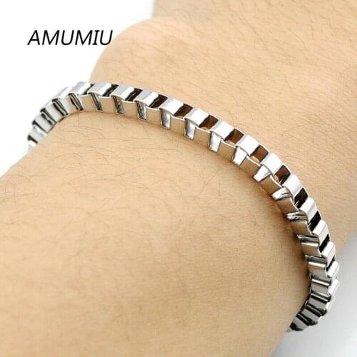 AMUMIU Fashion Jewelry Mens Womens Bracelet Stainless Steel 4MM Box Chain Wholesale HZB089A