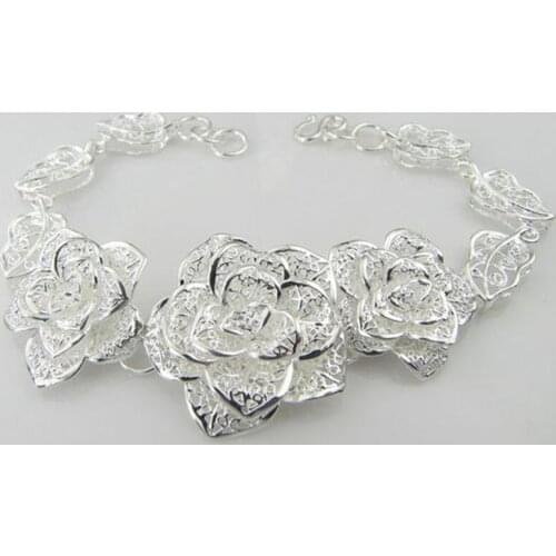 Free Shipping Wholesale silver bracelet, 925 fashion 925-sterling-silver jewelry Big Flower Bracelet /XEVJTTHQ TQOXHAOA