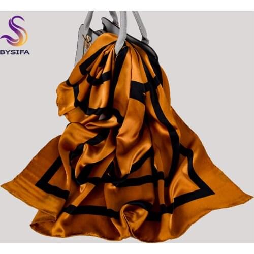 BYSIFA| New Coffee Gold Pure Silk Scarf Shawl Fashion Women Large Square Scarves Wraps 90*90cm Spring Fall 100% Silk Scarf Hijab