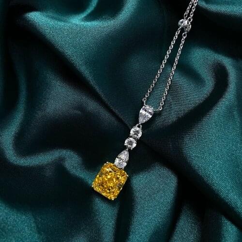 100% Solid 925 Sterling Silver Simulated Moissanite Diamond Citrine Gemstone Pendent Necklaces Fine Jewelry Women Party Necklace