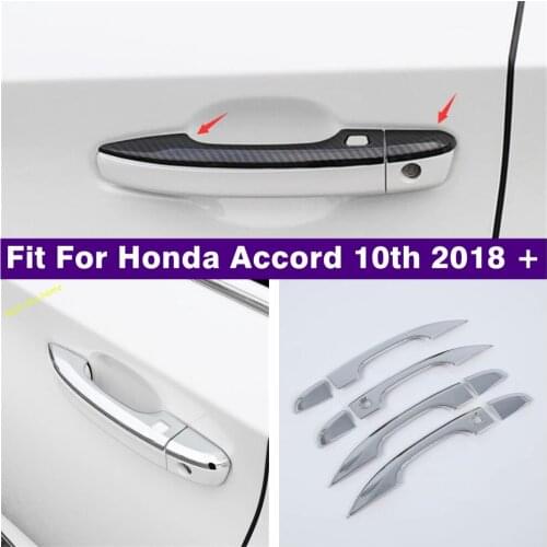 Door Handle Catch Pull Stripes Cover Trim Exterior Refit Kit For Honda Accord 10th 2018 - 2021 ABS Chrome / Carbon Fiber Look