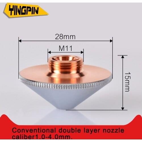 Laser Nozzles Double Layers Chrome-Plated Dia.28 H15 M11 Caliber 1.0-4.0 For DNE Laser Fiber Cutting Head Welding Machine Parts