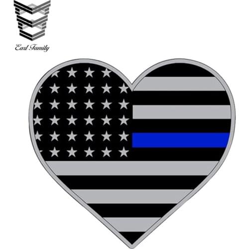 EARLFAMILY 13cm X 11.1cm Blue Line Sticker Decal Heart 2nd Amendment Gun Law Enforcement USA Flag Lives Matter Sheriff LOVE