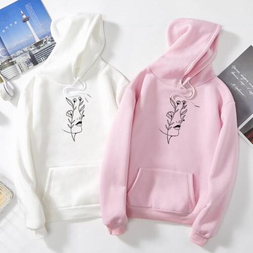 Flower and Face Art Print Drawstring Kpop Hoodies Women Winter Elegant Sweatshirt Punk Harajuku Streetwear Feminine Itself