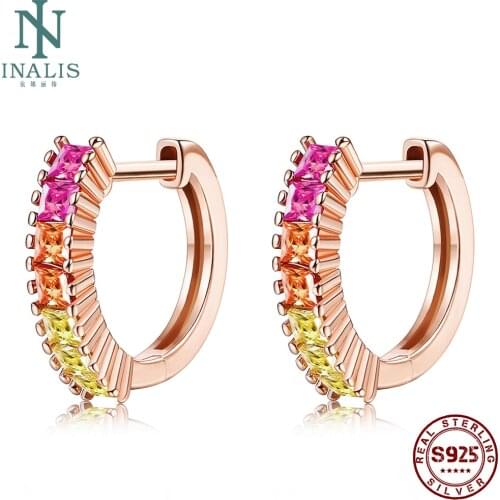 INALIS Rainbow Series Type Hoop Earrings For Women 925 Sterling Silver Inlay Row Zircon Earring Elegent Life Trendy Fine Jewelry