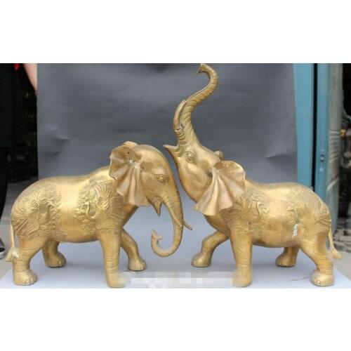 Chinese Auspicious Bronze Phoenix Dragon Elephant Elephants Animal Statue Pair