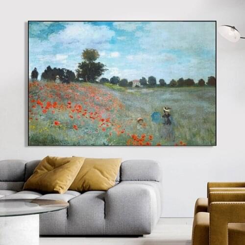 Claude Monet Famous Art Canvas Painting The Poppy Field Posters and Prints Wall Art Picture for Living Room Home Decor Cuadros