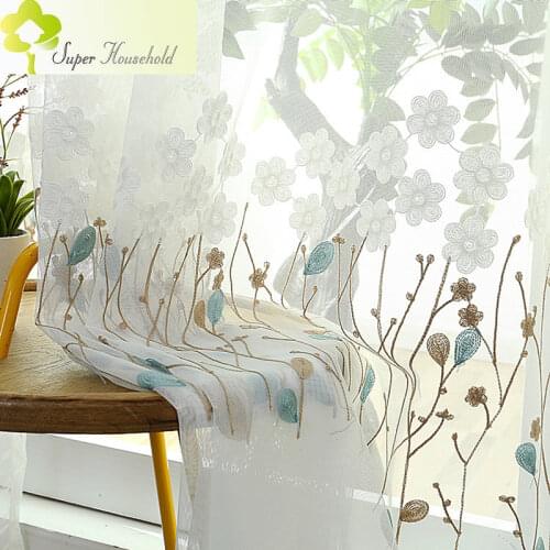 Korean Embroidered Flower Tulle Curtains for Bedroom Window White Sheer Curtains for Living The Kitchen Voile Fabric for Curtain