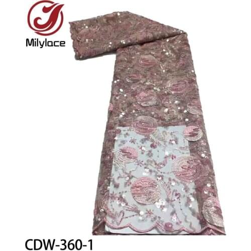 Beautiful African Tulle Lace Fabric High Quality Embroidery with Sequins Laces Nigeria Mesh Fabrics 5 Yards for Dress CDW-360