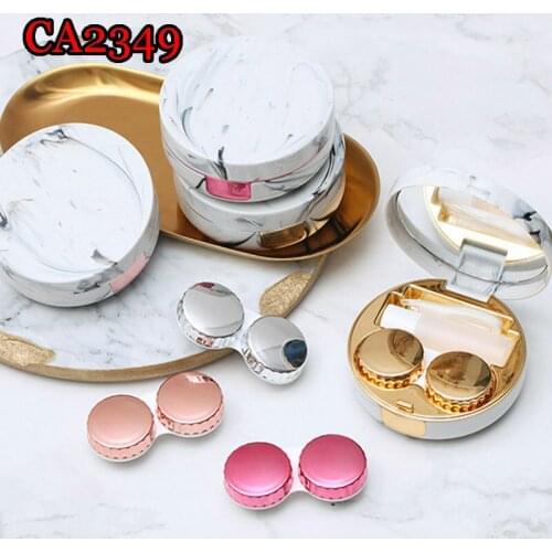 Fashion Contact Lens Box Round Marbling Cosmetic Contact Lenses Box Double Box Storage Lens Box Contact Lens Companion Box