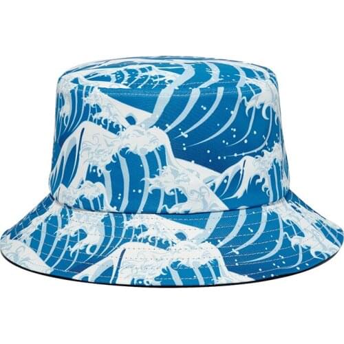 Bucket Hat Men Summer Sun Beach Women Blue Wave Wide Brim Outdoor Fishing Holiday Accessory For Teenagers