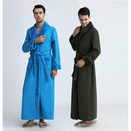 Men Extra Long Thickening Fleece Kimono fur Thermal Bath Robe Male Plus Size Winter Warm Flannel Bathrobe Mens Hot Dressing Gown