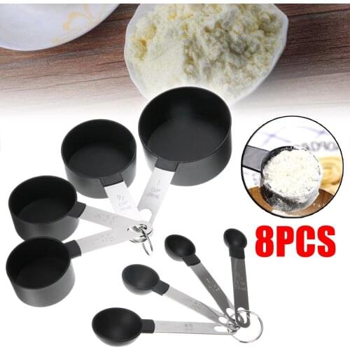8PCS Black Measuring Cups Measuring Spoon Scoop Set Stainless Steel Handle Milk Coffee Scale Scoop Kitchen Measuring Tool