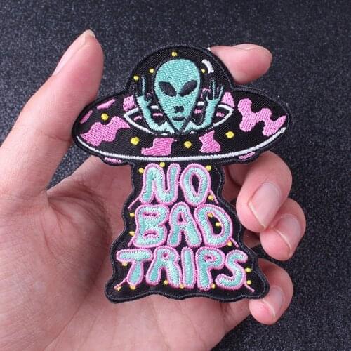 Nicediy Alien Patches for Clothing UFO Embroidered Appliques Iron on Astronaut Badges Stripes Planets Stickers on Clothes Decor