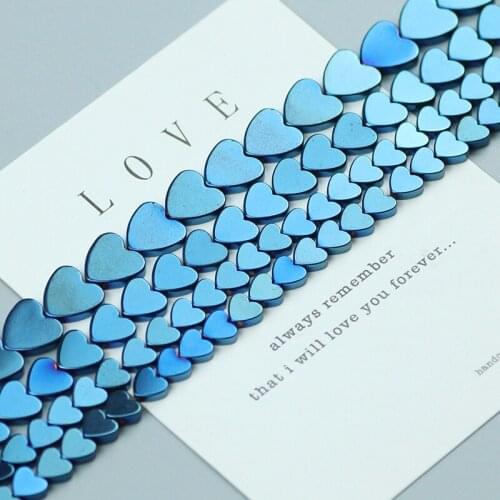 Natural Stone Sapphire blue Love Heart Shape Hematite Beads Loose Spacer beads for Jewelry Bracelet Making DIY Bracelet 6 8 10mm