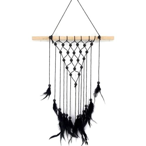 Hanging Ornament Cotton Feather Pendant Bead Room Decoration Handmade Tapestry Bohemian Macrame Wall Hanging Living Room