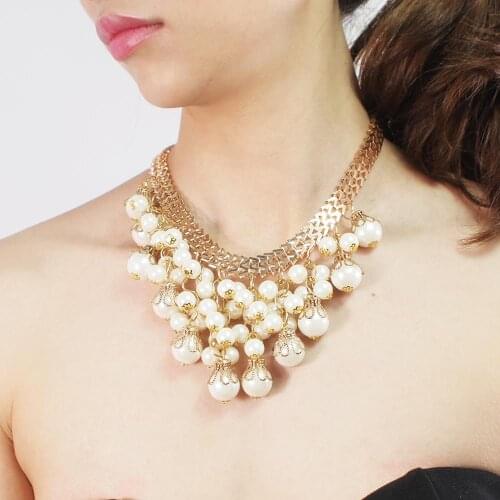 Imitation Pearl Choker Necklace Fashion Gold Color Alloy Chain Statement Collar Necklace 2020 Jewelry For Women UKEN
