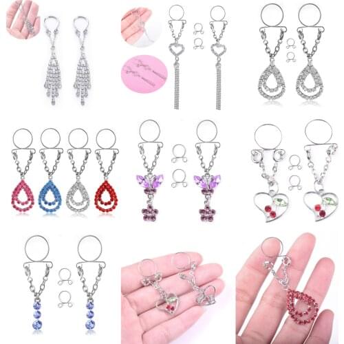 1 Pair Sexy Non Pierced Clip On Fake Nipple Ring Body Jewelry Shield Cover Clamps Adult Sexy Toy Piercing Adjustable Size