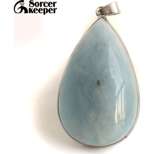 Genuine Aquamarinea Gem Real Natural Ocean Blue Aquamarln Pendant Necklace For Woman Man CBA Beads Stone Jewelry DIY Gift BF145