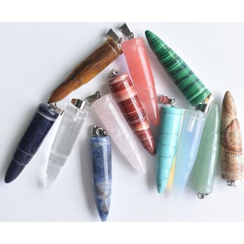 Fashion high quality assorted natural stone pendulum bullet shape charms pendants fit jewelry making 12pcs/lot wholesale free