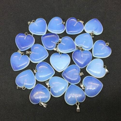 Natural Stone Bead Earrings Pendant Heart 20 mm White Opal Opalite Moostone Bead For DIY Making Necklace Jewelry