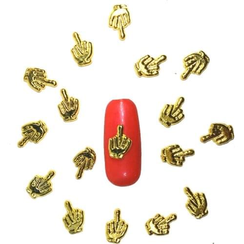 20Pcs Middle Finger Nail Art Decorations Metal Charms Nail Dekors Trend Decos Stickers Accessories Bling Studs Nailart Supplies