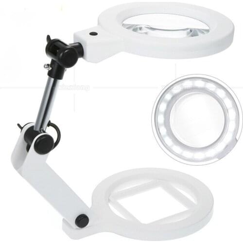 138mm Large Mirror Charging/Battery Dual-Purpose 22 LED Ring Shadowless Lamp Desktop Two Magnification Magnifying Glass
