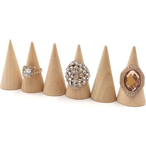 Vintage Natural Unpainted Wood Finger Cone Ring Holder Jewelry Display Stand Organizer Storage Rack Showcase For Exhibit New