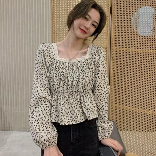 Floral Pring Shirt Long Sleeve Blouses Femme Tops 2021 Summer Off Shoulder Short Tops for Women