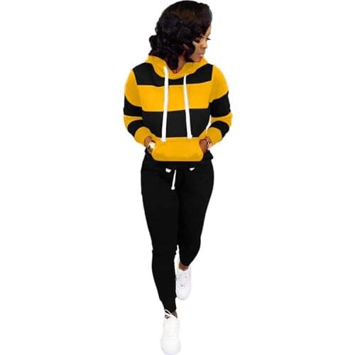 Womens Casual Sports Hooded Sweatshirt Pant Set