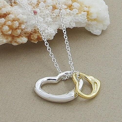 925 Sterling Silver Gold Separation Double Heart Pendant Necklace Ladies Wedding Engagement Fashion Pendant Jewelry