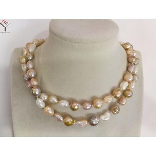 30'' 80cm Women Jewelry necklace 10-12mm white pink purple brown baroque pearl handmade necklace real natural freshwater pearl