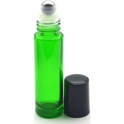 1pcs 10cc Green Roller Glass Bottle Empty Perfume Essential Oil Test Bottle 10ml Stainless Steel Roll-On Vial