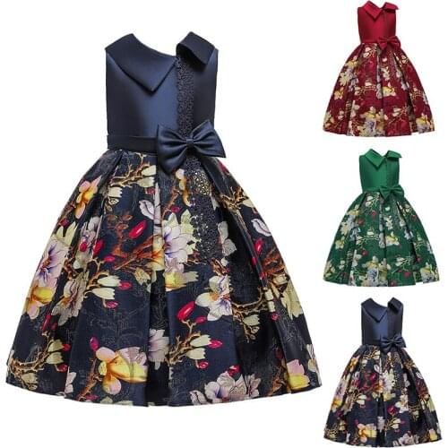 2021 Hot selling childrens print catwalk dress girls princess dress for girls show Kids Flower Wedding Evening Party Clothes