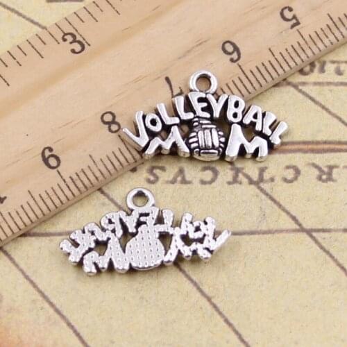 25pcs Charms volleyball mom 13x23mm Tibetan Silver Color Pendants Crafts Making Findings Handmade Antique DIY Jewelry